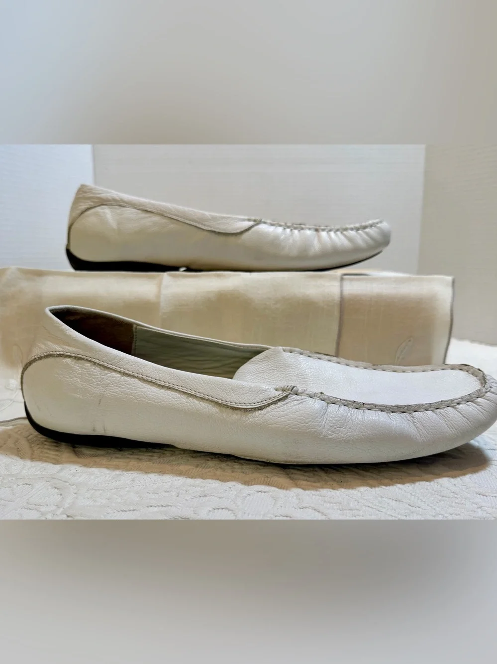 Auri Andreas White Leather Slip-On Loafers EU 44 US 11 Handmade Euro summer luxe